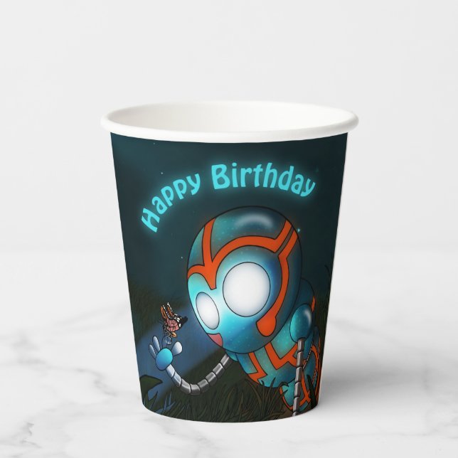Robot and Butterfly Birthday Paper Cups (Back)