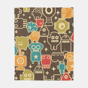 Robot and monsters modern seamless pattern in retr fleece blanket