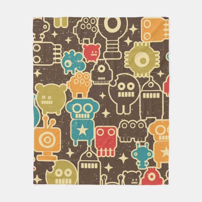 Robot and monsters modern seamless pattern in retr fleece blanket (Front)