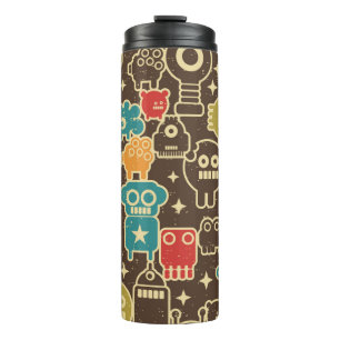 Robot and monsters modern seamless pattern in retr thermal tumbler