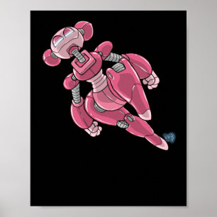 Robot Anime Girl Pink Sticker Poster