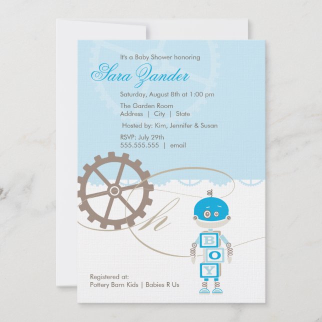 Robot Baby Shower Invitations  |  Boy (Front)