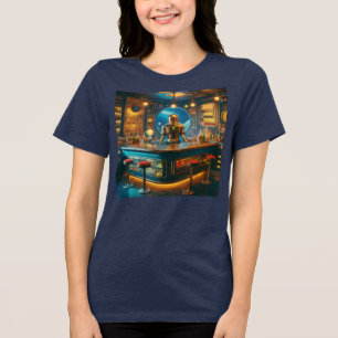 Robot Bartender in Interstellar Space Age Dive Bar Tri-Blend Shirt
