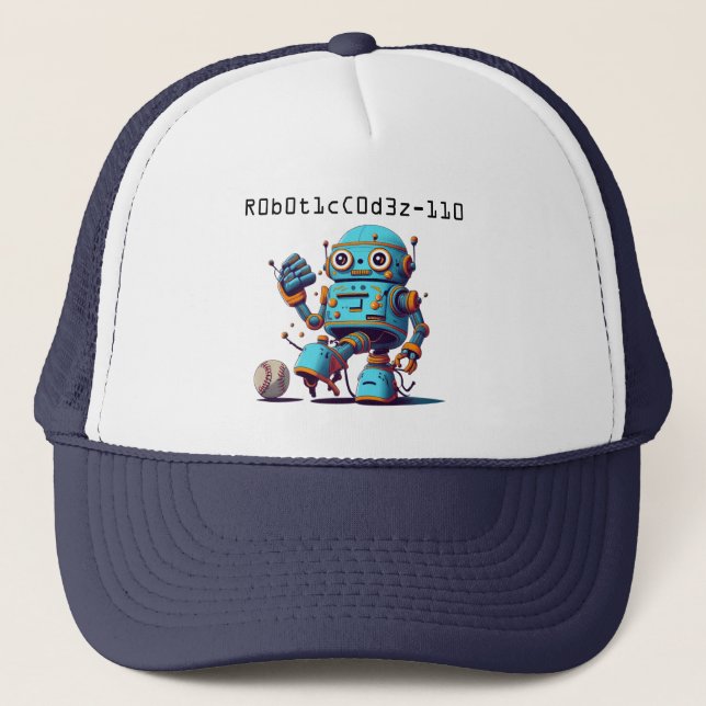 robot baseball kicking ball trucker hat (Front)