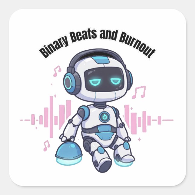Robot Binary Beats and Burnout Square Sticker (Front)