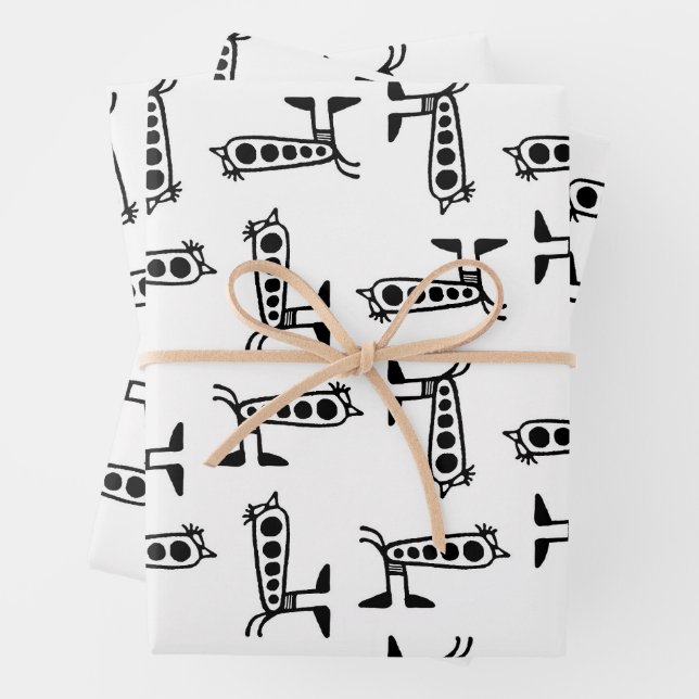 Robot bird linear art drawing wrapping paper sheet (In situ)