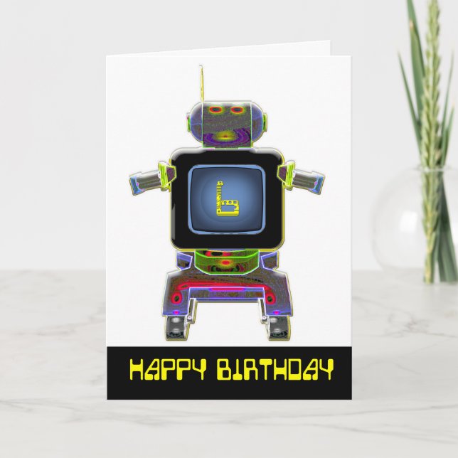 Robot Birthday 6 years old birthday card (Front)