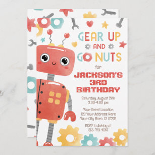 Robot Birthday Invitation, Boy Robot Invitation