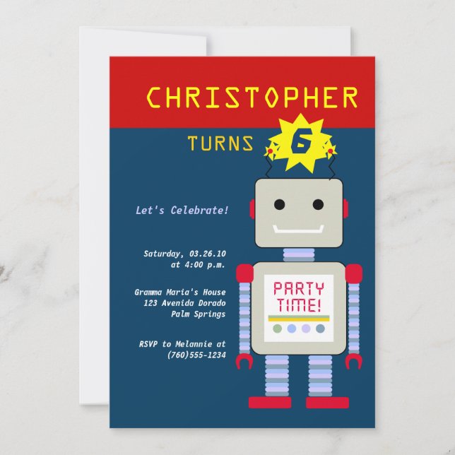 Robot Birthday Invitations (Front)