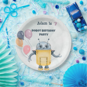 Robot Birthday Party kids Paper Plate