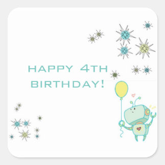 robot birthday party square sticker