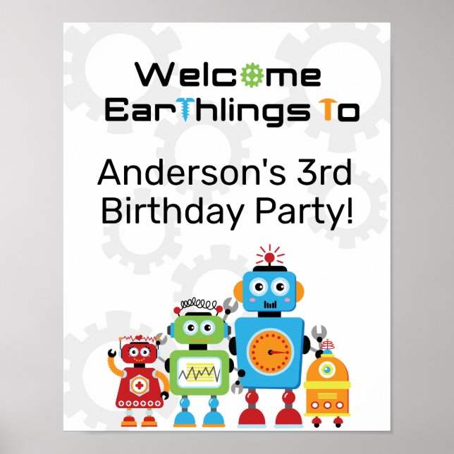 Robot Birthday Party Welcome Sign (Front)
