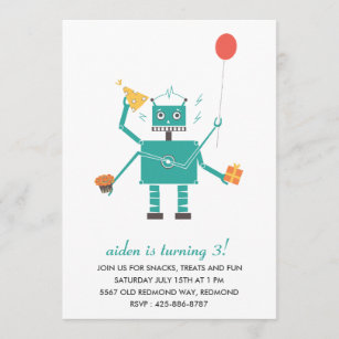 Robot Bleep Bleep Kid's Birthday Party Invitation