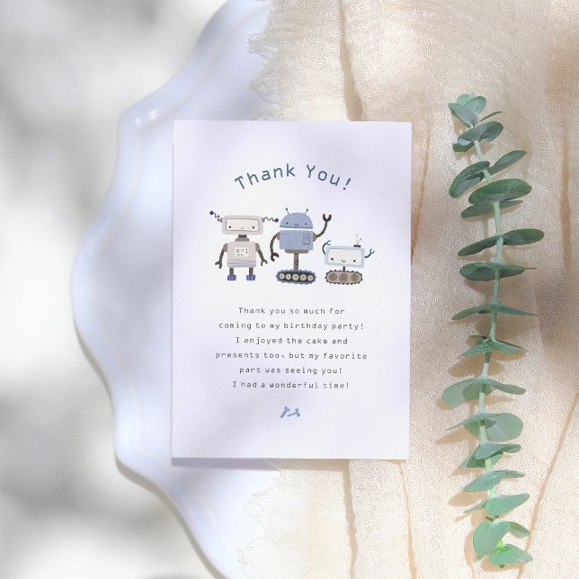 Robot Blue Birthday Party Thank You Card (Creator Uploaded)