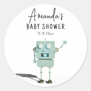 Robot boy Baby Shower Classic Round Sticker