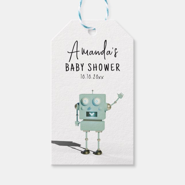 Robot boy Baby Shower  Gift Tags (Front)