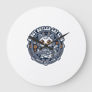 Robot Butler Cat Pet Lover Shirt Art - Robot Butle Large Clock