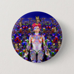Robot Butterfly 6 Cm Round Badge