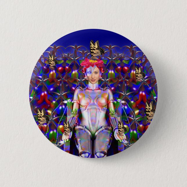 Robot Butterfly 6 Cm Round Badge (Front)
