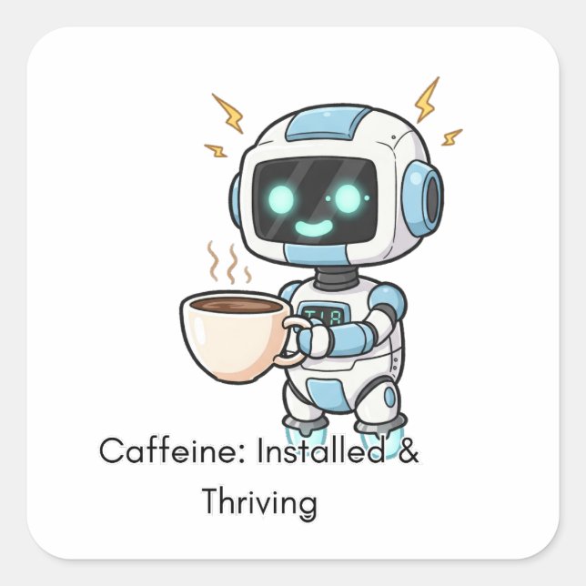Robot Caffeine: Installed & Thriving Square Sticker (Front)