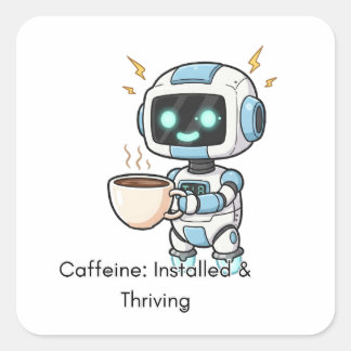 Robot Caffeine: Installed & Thriving Square Sticker