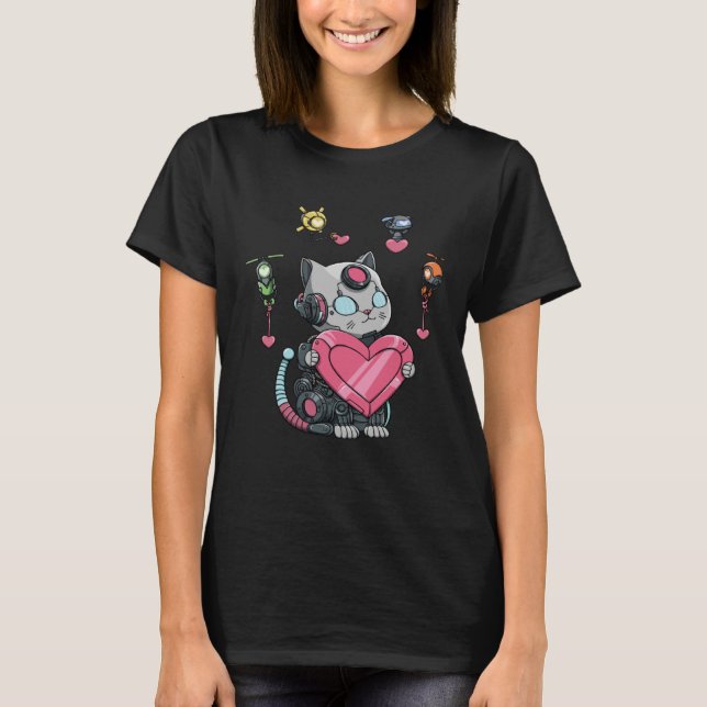 Robot Cat in Love for a Robotic Engineer  1 T-Shirt (Front)