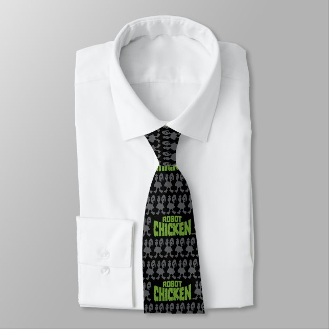 Robot Chicken Silhouette Pattern Tie (Tied)