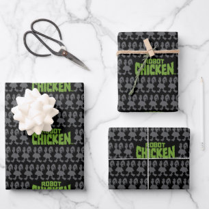Robot Chicken Silhouette Pattern Wrapping Paper Sheet