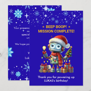 Robot Christmas Birthday Thank You Card