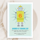 Robot Colourful Kids Green Blue Birthday Invitatio Invitation<br><div class="desc">Nuts and bolts make up a friendly robot on this birthday invitation.</div>