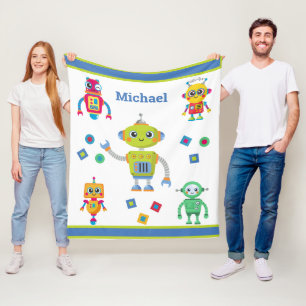 Robot Cool Name Blue Green Kids Fleece Blanket