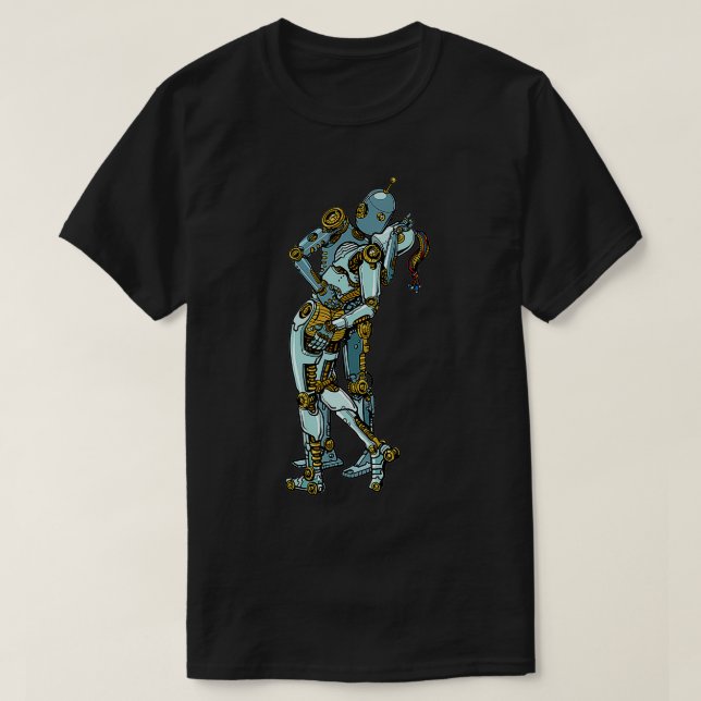 Robot Couple Kissing Android Love in Science Ficti T-Shirt (Design Front)