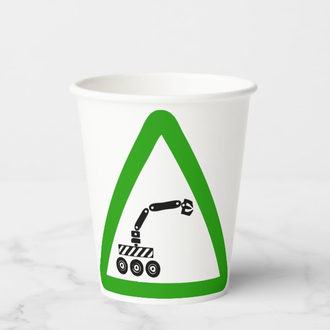 Robot Crossing Warning Sign Paper Cups (Front)