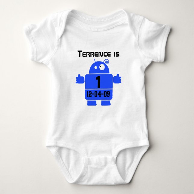 Robot Customisable Birthday T-shirt Baby Bodysuit (Front)