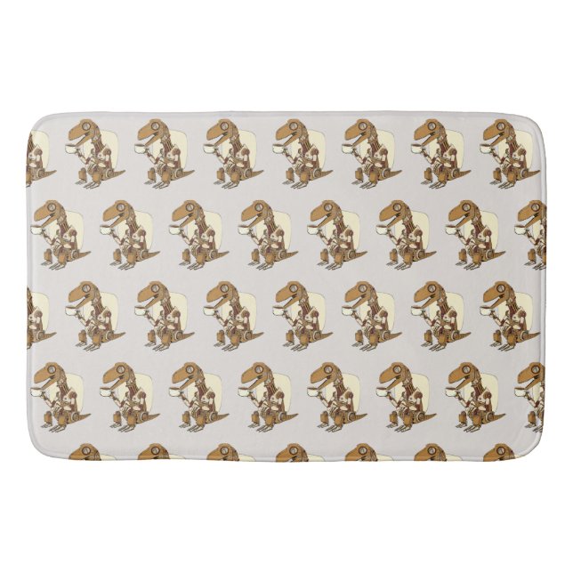 Robot Dinosaur Drinking Coffee Bath Mat (Front)