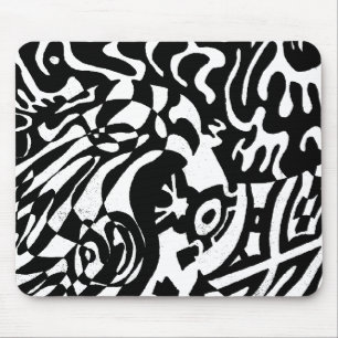 "Robot Dreams" B&W Abstract Art Mouse Pad