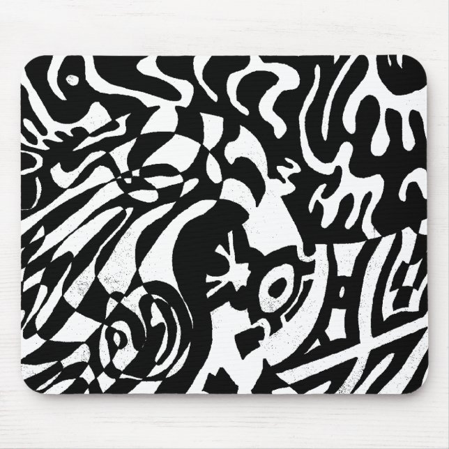 "Robot Dreams" B&W Abstract  Art Mouse Pad (Front)