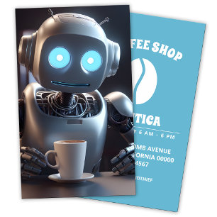 robot drinking coffee business card