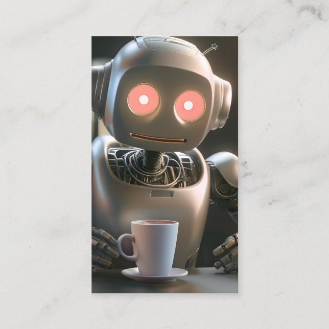 robot drinking coffee business card (Front)