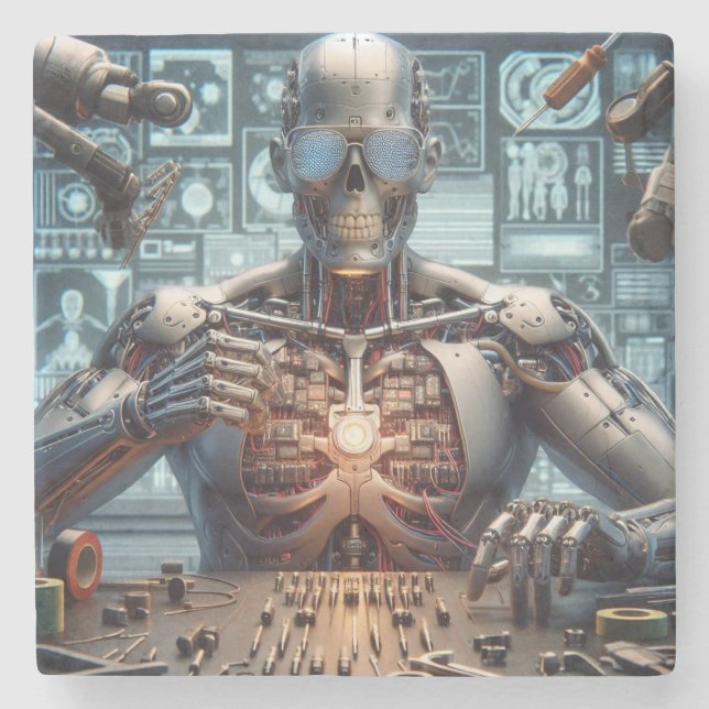 Robot Engineer Stone Coaster (Front)