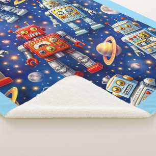 Robot exploration, cosmic art sherpa blanket