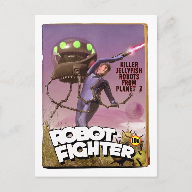 Robot Fighter Fake Pulp Cover Postcard (Front)