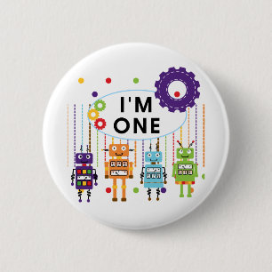 Robot First Birthday Tshirts and Gifts 6 Cm Round Badge