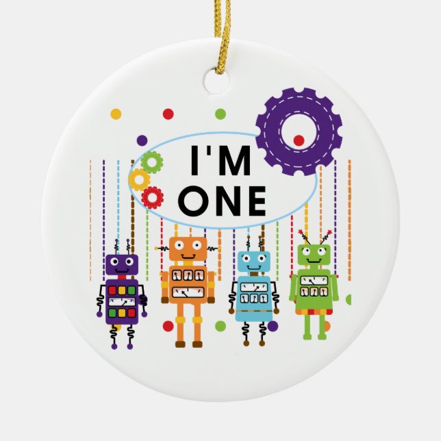 Robot First Birthday Tshirts and Gifts Ceramic Tree Decoration (Front)