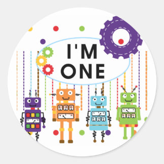 Robot First Birthday Tshirts and Gifts Classic Round Sticker