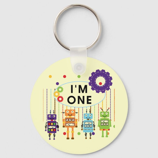 Robot First Birthday Tshirts and Gifts Key Ring (Front)