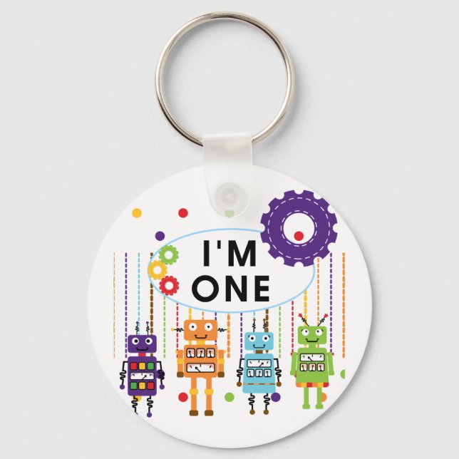 Robot First Birthday Tshirts and Gifts Key Ring (Front)
