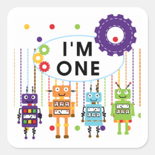 Robot First Birthday Tshirts and Gifts Square Sticker