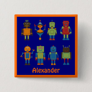 Robot Friends Child's Personalised Square Button