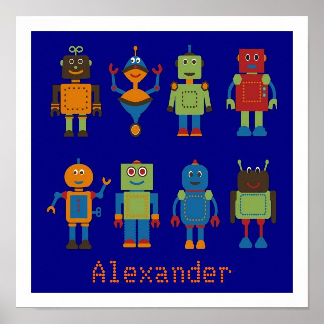 Robot Friends Personalised Kids Poster (Front)
